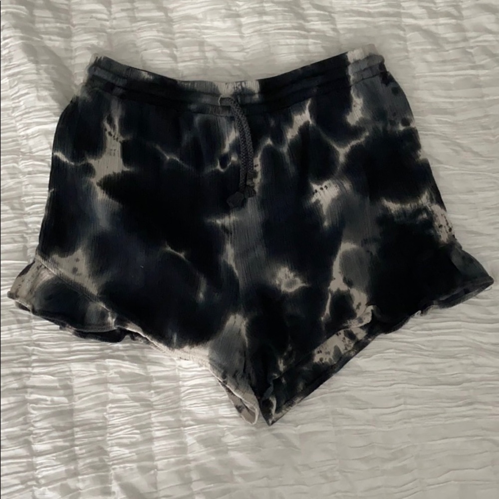 Blue tie dye ruffle shorts